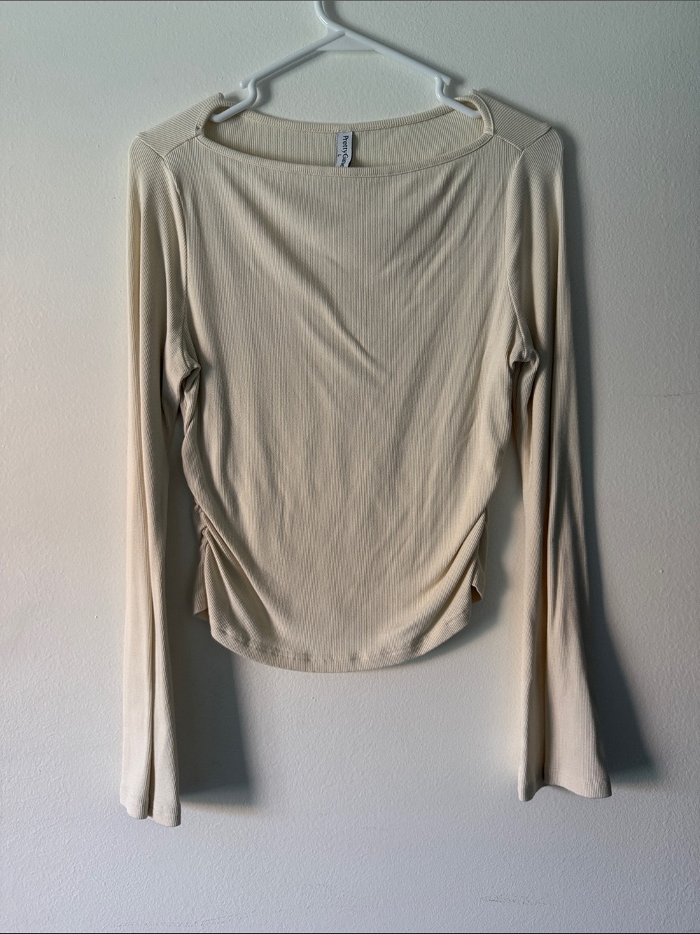 Long-Sleeve Cream Boatneck Top by Unknown Brand